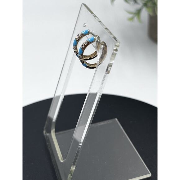 Blue Turquoise Pave Crystal CZ Gold Vermeil 925 Small Huggie Hoops - Picture 9 of 15